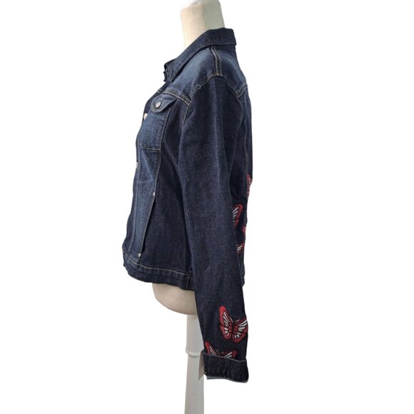 7 For All Mankind Women's Butterfly Embroidered Boho Classic Denim Jacket XL - Picture 4 of 9